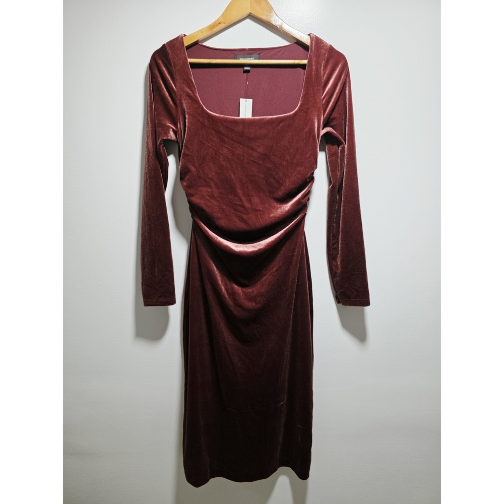 Banana Republic Women's Velvet Shirred-Waist Long Sleeve Knee Dress Size S
